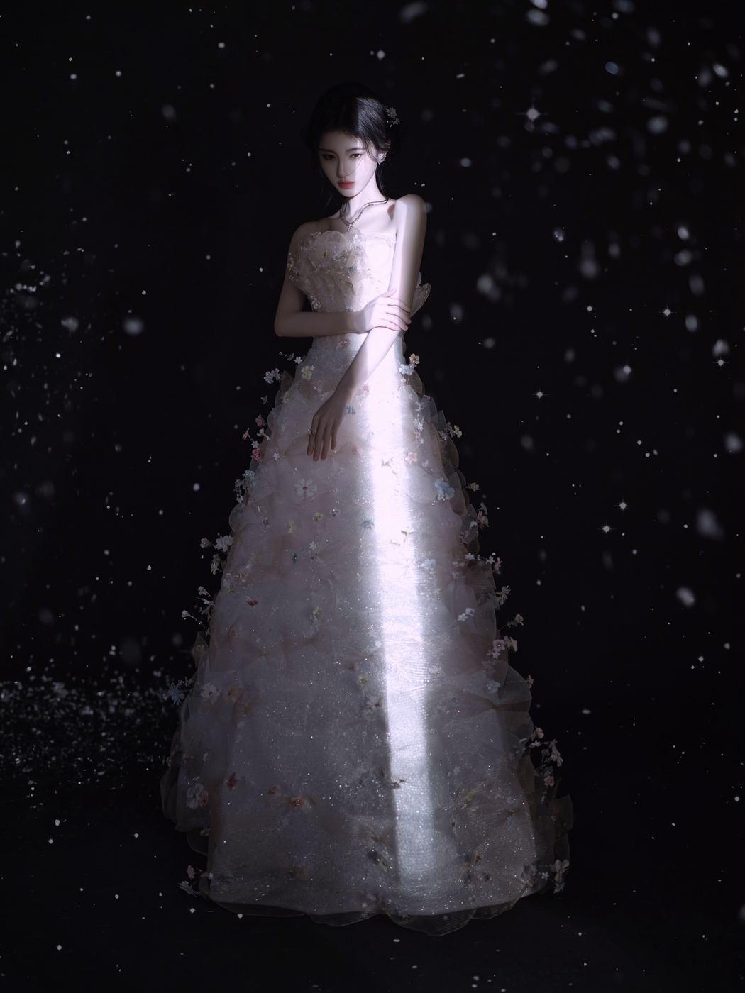 鞠婧祎白色长裙唯美4K竖屏手机壁纸，高清2880x3840下载