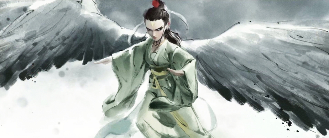 《哪吒魔童闹海》鹤童水墨画 3440x1440带鱼屏高清壁纸下载