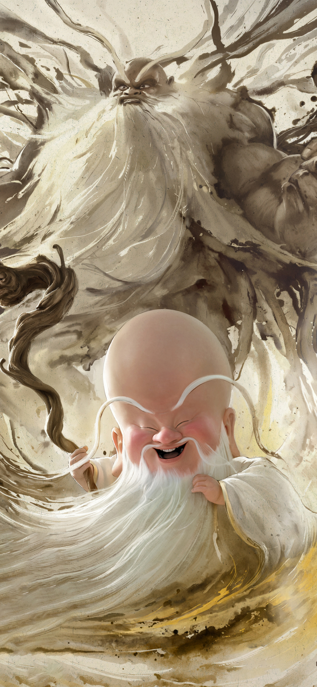无量仙翁4K高清水墨画手机壁纸，1774x3840分辨率免费下载