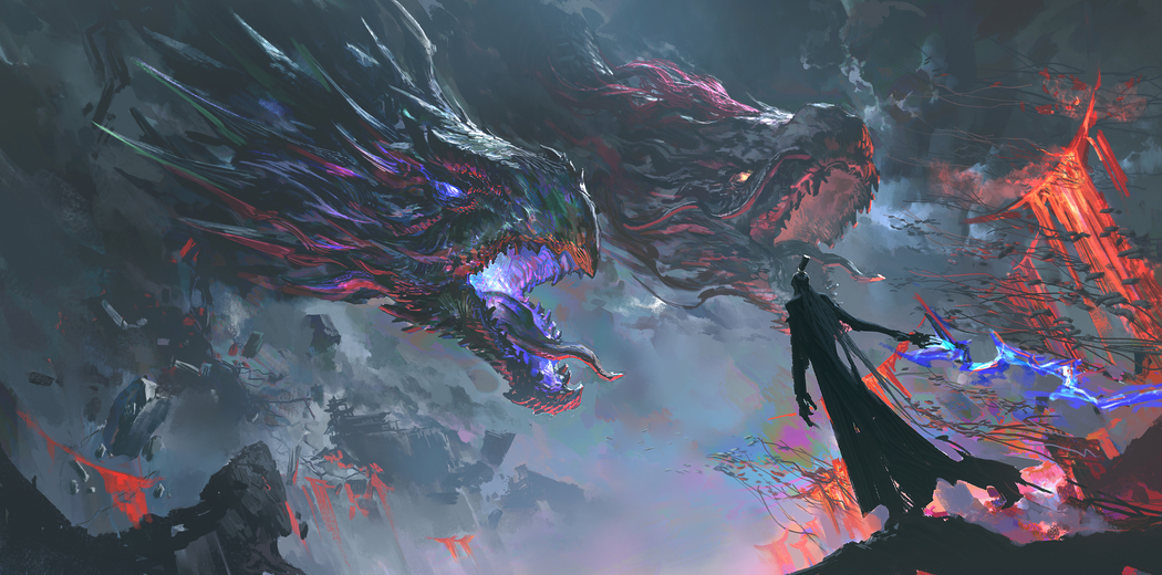 申公豹与龙主题4K高清绘画壁纸及动漫图片下载（4845x2400）