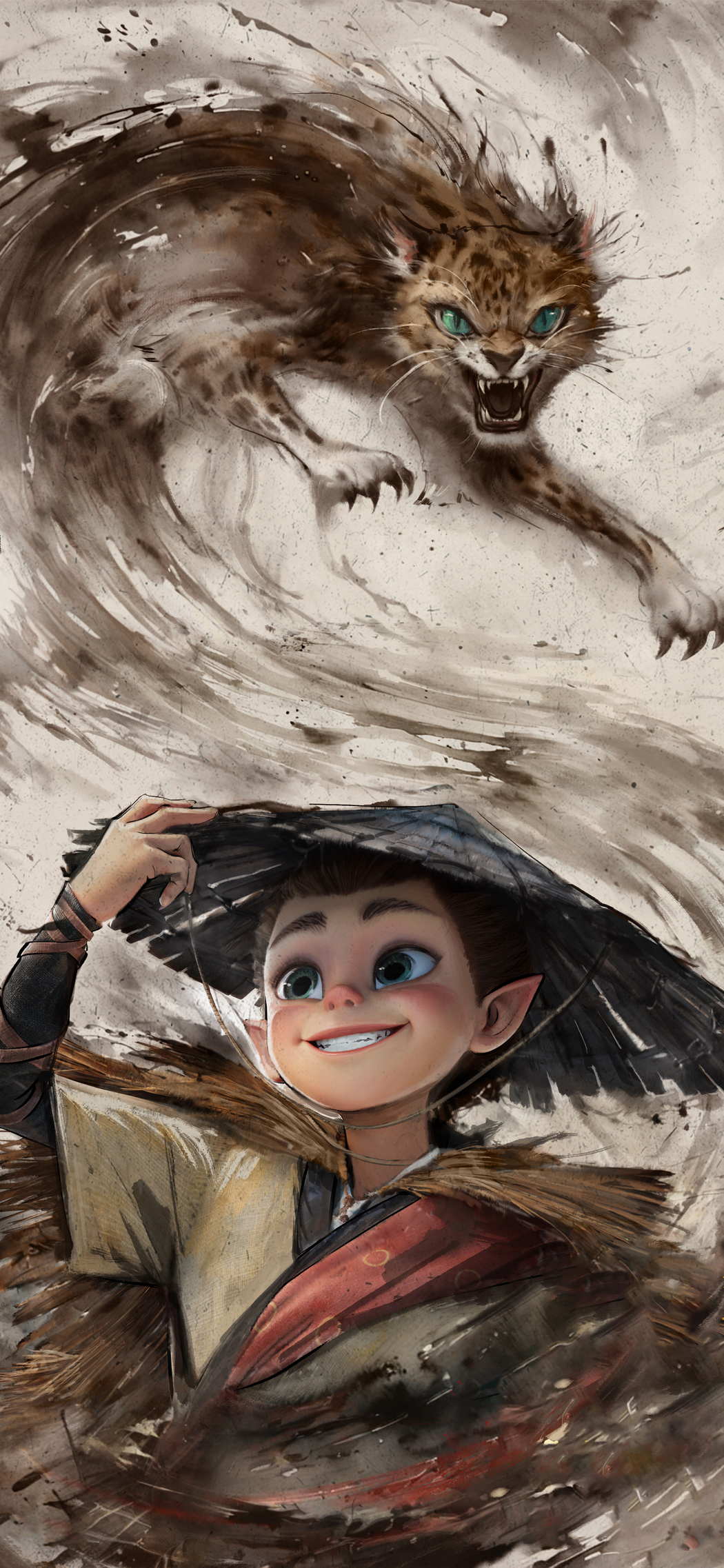 哪吒魔童闹海申小豹水墨画高清手机壁纸 4K/5K分辨率 下载