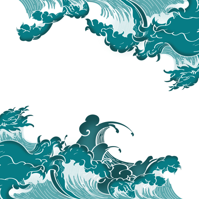 国潮风海浪手绘PNG透明素材下载