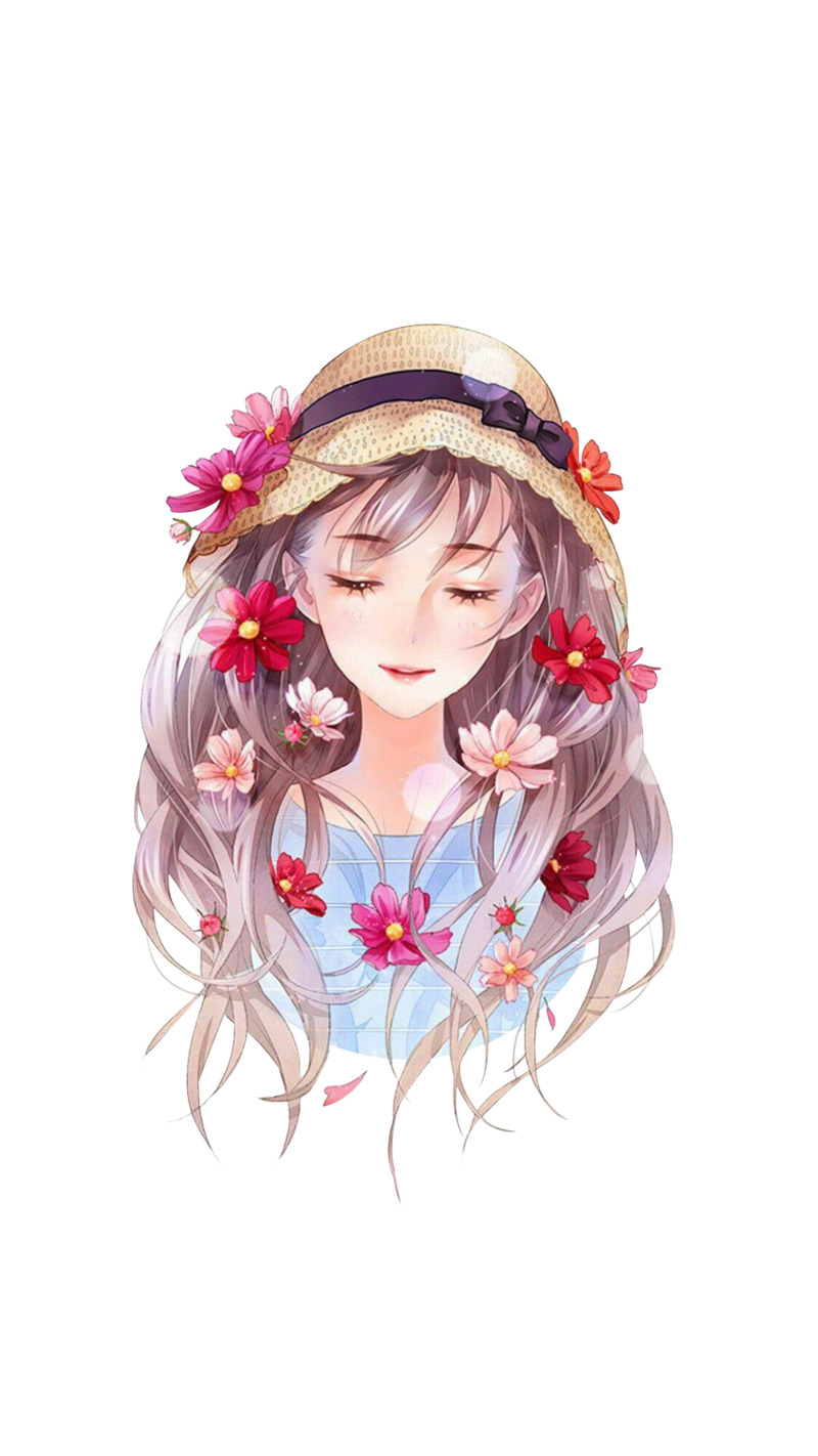 二次元漫画美女花朵高清PNG透明漂浮元素图片及设计素材下载