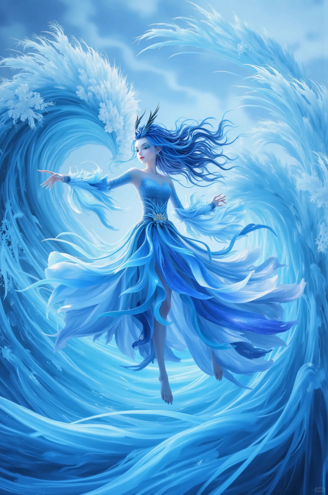 敖闰蓝色裙装唯美4K全屏手机壁纸，2551x3840高清下载