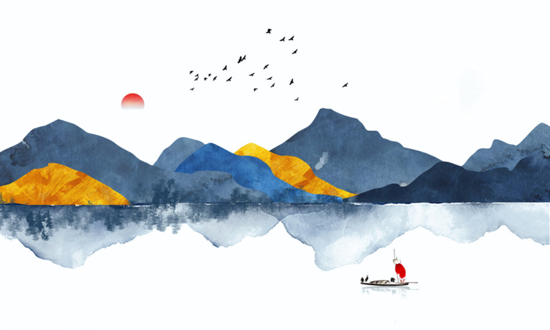 高清山水画图片及海报设计素材，PNG透明漂浮元素免费下载
