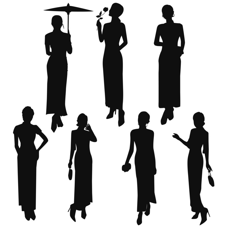 优雅民国风旗袍女子免扣剪影PNG素材下载