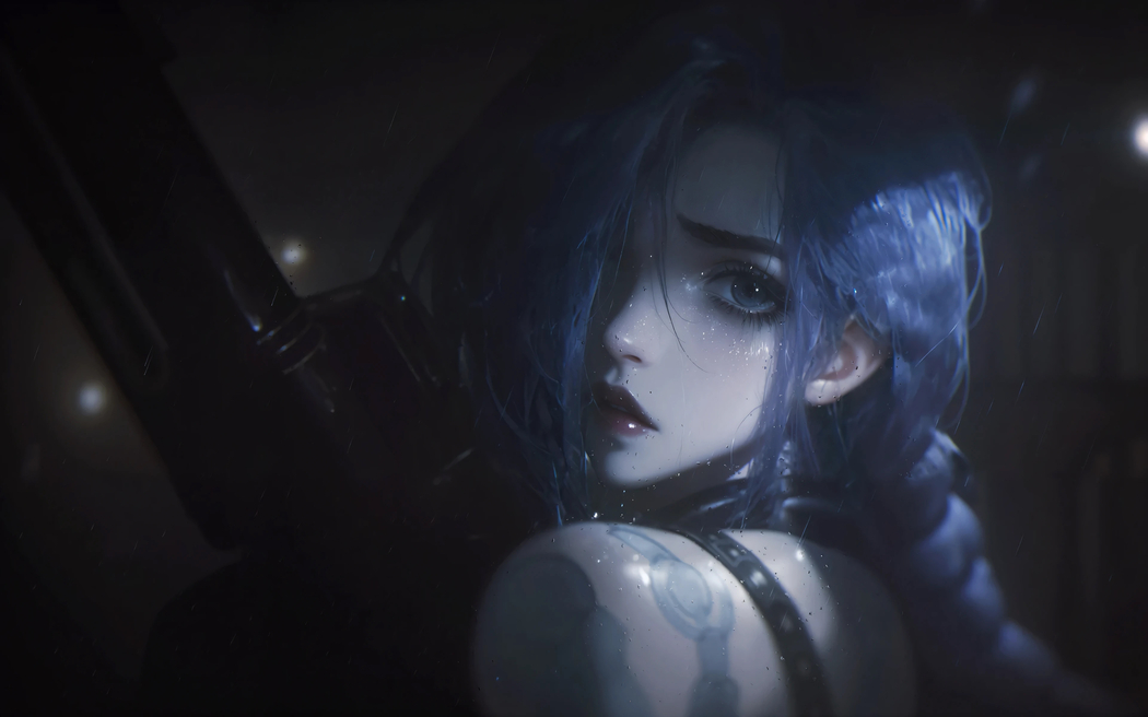 Jinx金克斯回眸一笑4K高清壁纸 3840x2400 雨水背景动漫图片下载