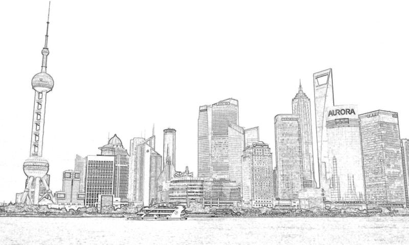 上海外滩简笔画PNG高清透明图片素材，装饰花纹设计下载