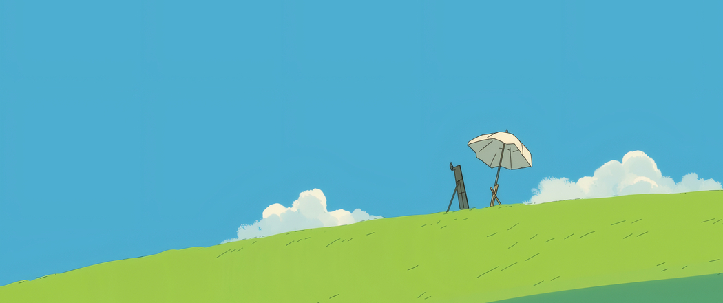蓝色绿草地简约风景，3440x1440带鱼屏高清壁纸下载