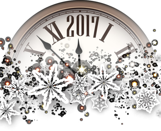 2017矢量钟表雪花高清PNG透明图，节日元素设计素材下载
