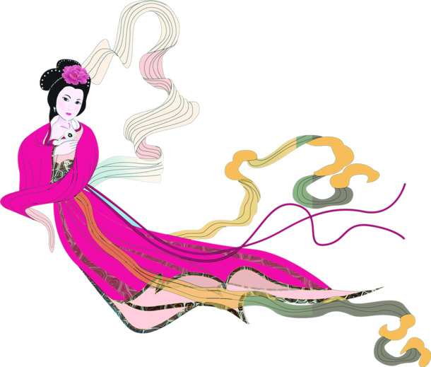 嫦娥粉衣飞天中秋PNG透明图片素材，高清节日元素下载
