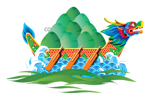 端午节龙舟粽子手绘PNG透明图片素材，高清节日元素下载