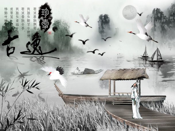 高清风景画PNG透明背景元素底纹设计素材下载