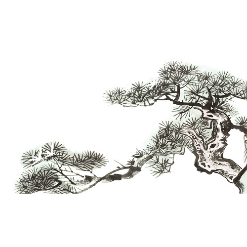 高清PNG水墨松树手绘卡通元素图片素材下载
