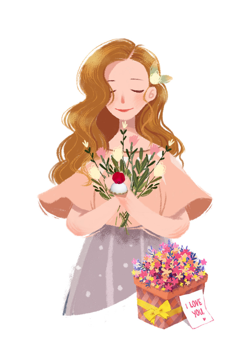 三八妇女节手绘女孩卡通插画，高清PNG透明图片素材下载