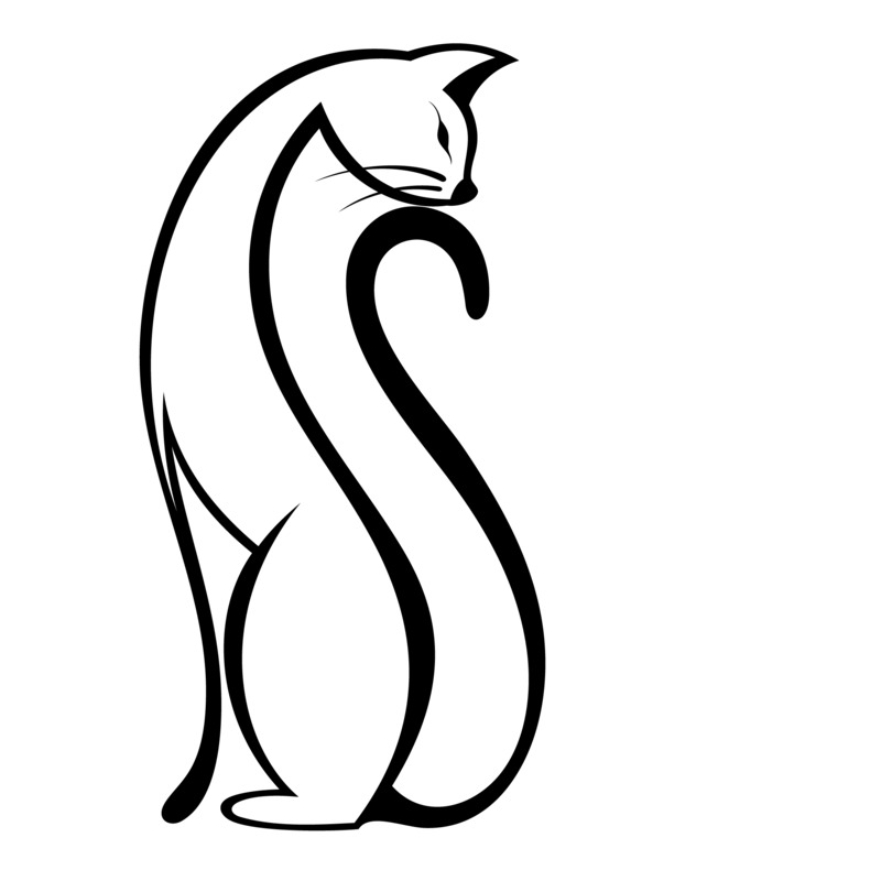 高清黑色简笔画猫咪PNG免扣图标素材下载