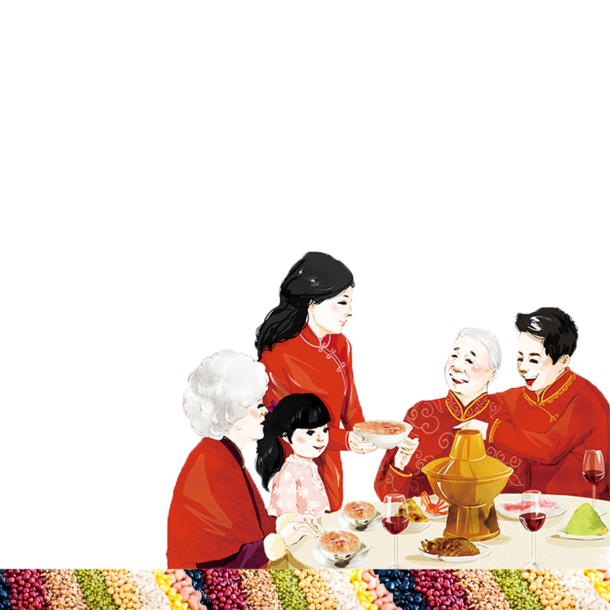 一家人团圆饭高清PNG透明图片素材，节日元素及设计下载