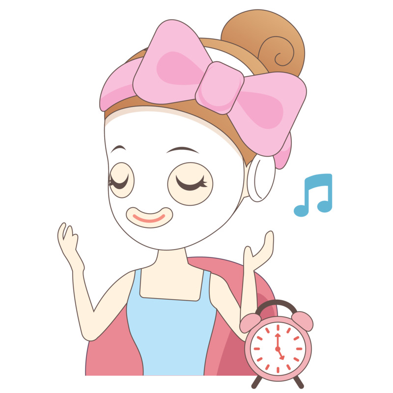 手绘卡通女生敷脸听音乐PNG高清透明图片素材下载