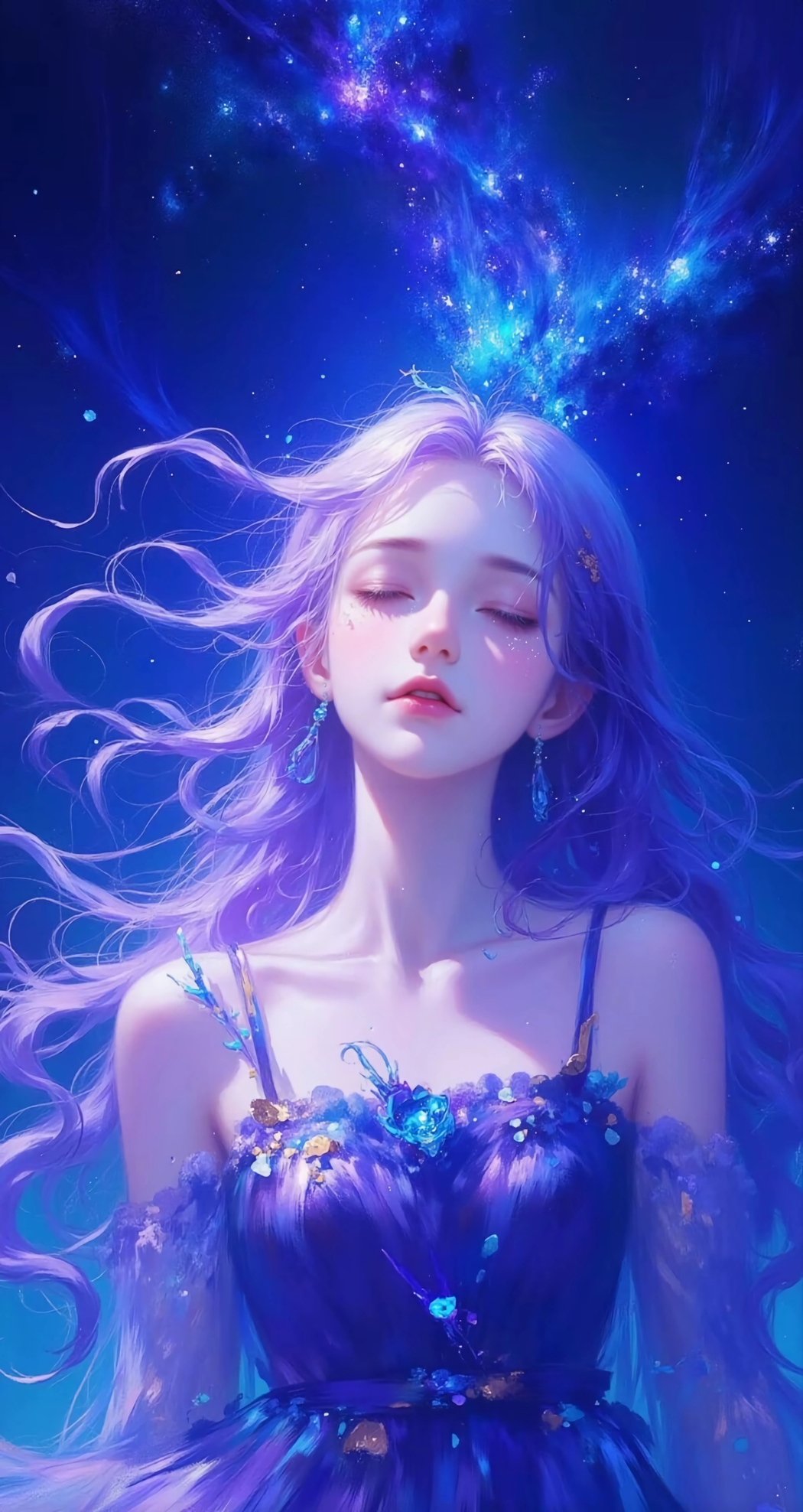蓝色梦幻星空美少女动漫4K超清壁纸，2040x3840高清下载