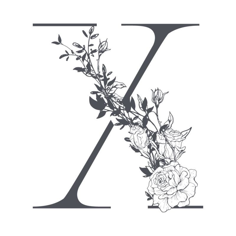 素雅花枝字母X PNG透明免扣设计素材，AI格式高清下载
