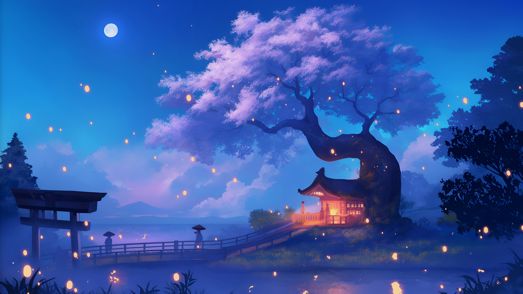 唯美树屋月光风景 4K超清壁纸 3840x2160 下载