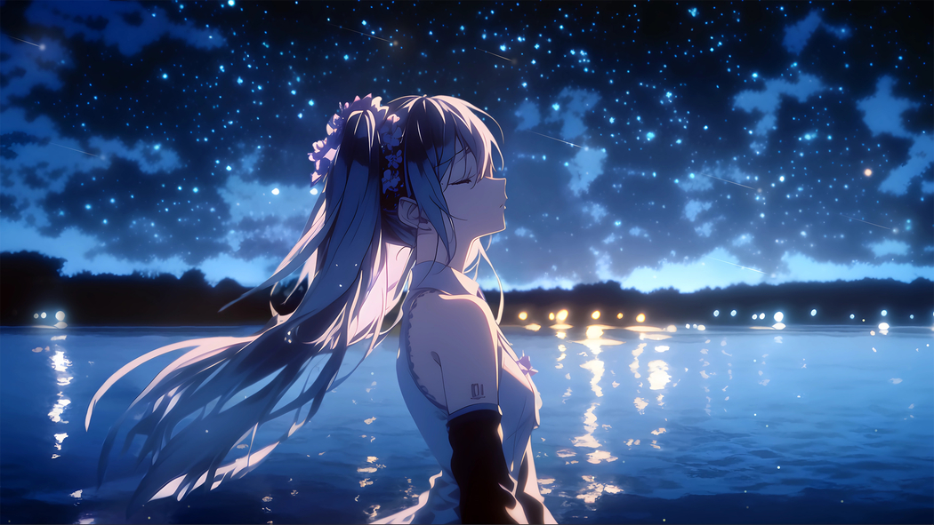 初音未来湖畔星辰4K高清壁纸下载（3840x2160）