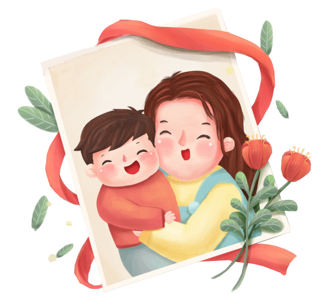 母亲节母子插画高清PNG透明图片素材，节日元素及更多节日图片免费下载