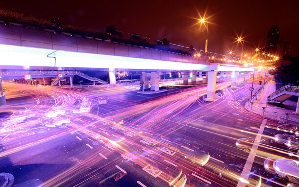 高架桥灯火璀璨夜景PNG透明背景摄影素材高清下载