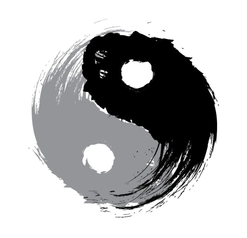 创意太极图PNG透明素材，高清墨迹笔触装饰元素下载