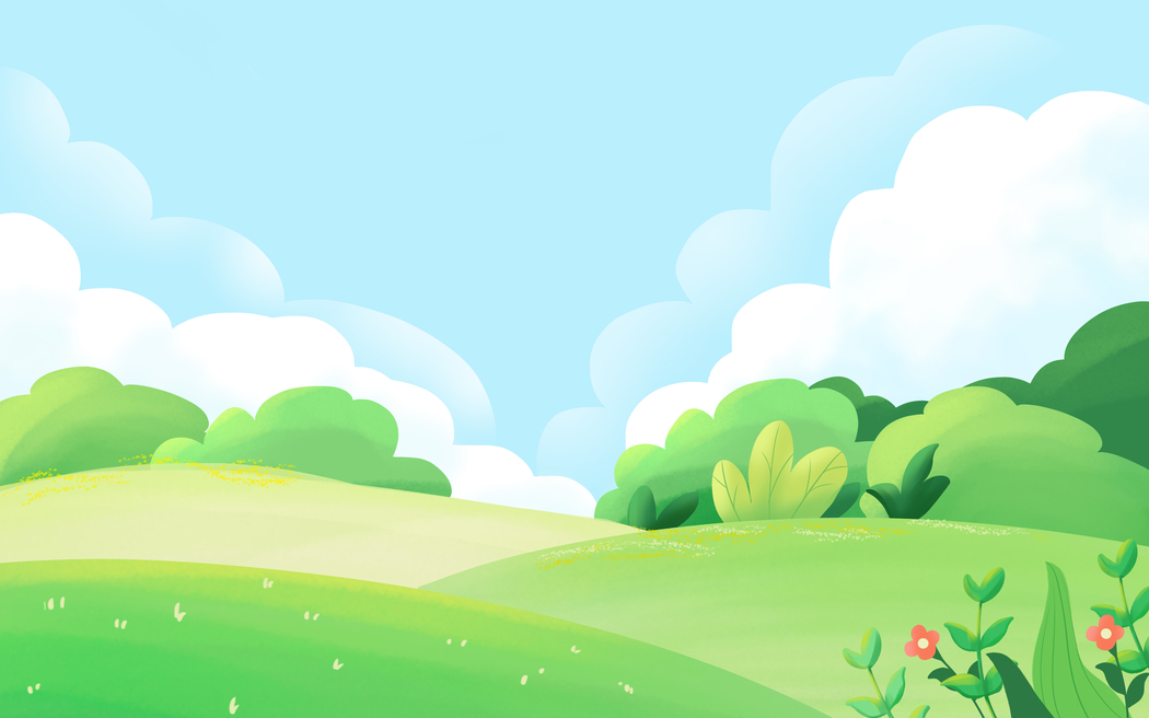春天草地白云植物景，4K清新绘画风景壁纸高清下载（4000x2500）