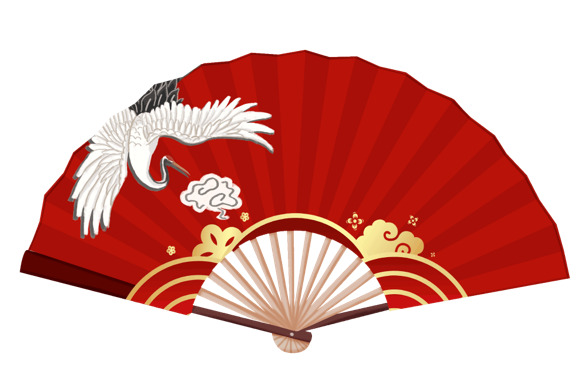 国潮仙鹤纸扇高清PNG素材，中国风装饰元素下载