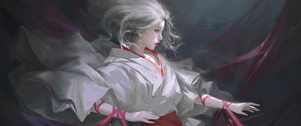 古风白发少女唯美动漫带鱼屏高清壁纸3440x1440下载