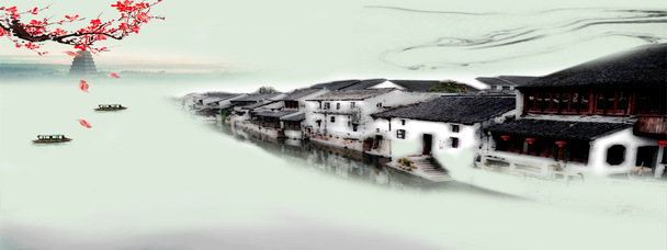水墨江南高清PNG透明背景素材，海报设计元素免费下载
