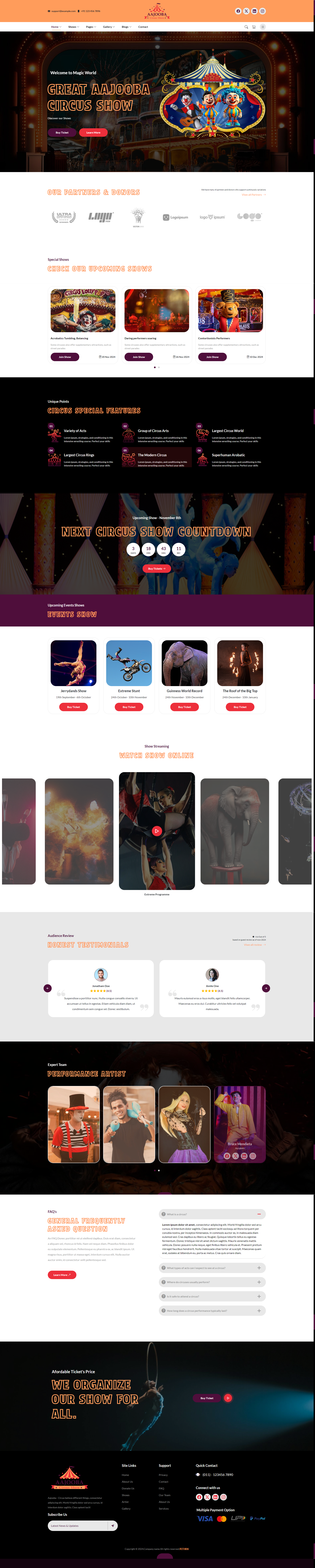 个性马戏团html5宣传网页设计制作