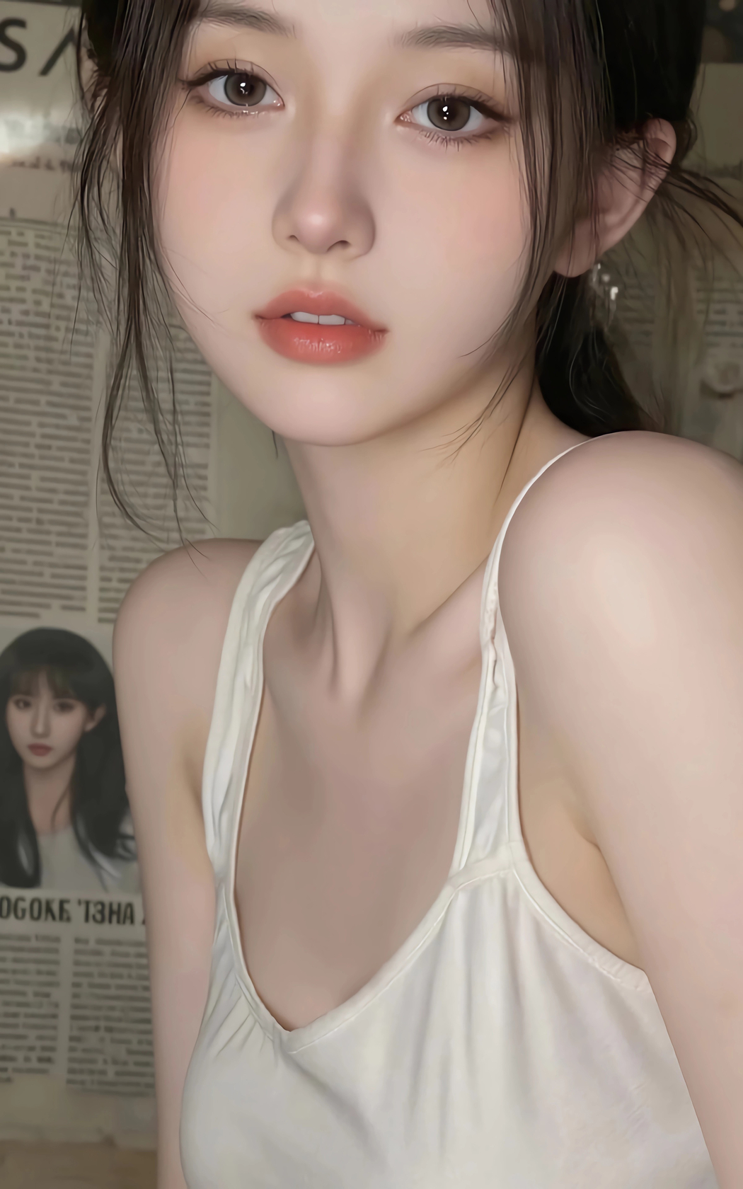 可爱女孩报纸墙竖屏4K高清手机壁纸 2400x3840 下载
