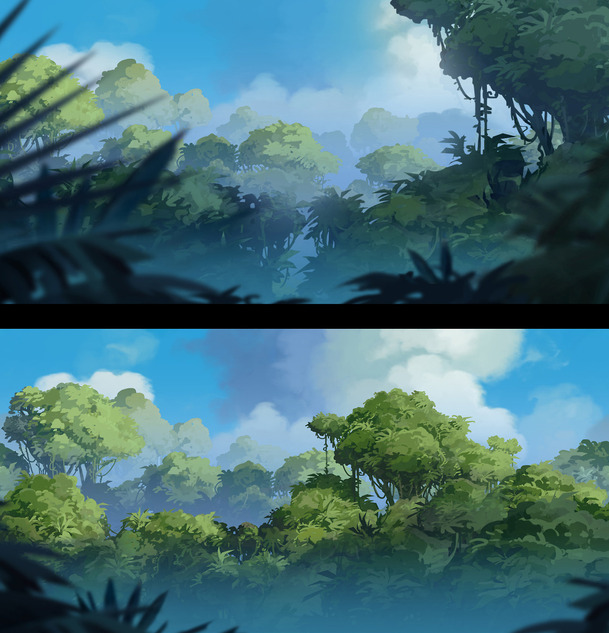 手绘绿色美景卡通插画，高清PNG透明背景素材下载