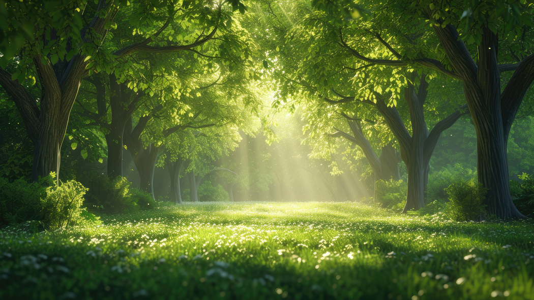 春日森林阳光美景4K超清壁纸，护眼绿色风景，3840x2160高清下载