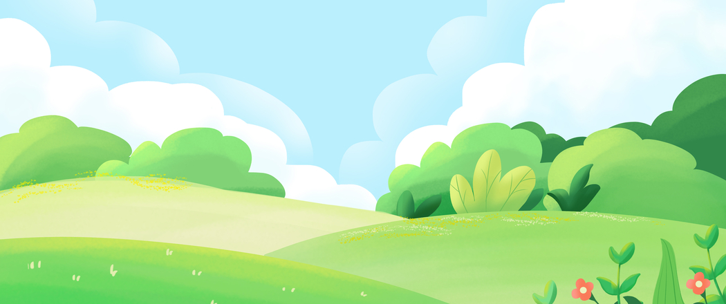 春日草地白云手绘风景 3440x1440 超清带鱼屏壁纸下载