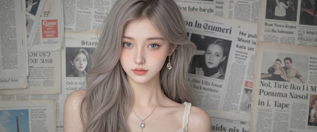 报纸墙美女优雅卷发 4K动漫高清壁纸 3440x1440带鱼屏下载
