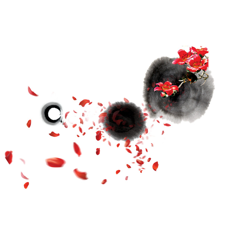 墨画花瓣高清PNG透明漂浮元素PSD设计素材下载