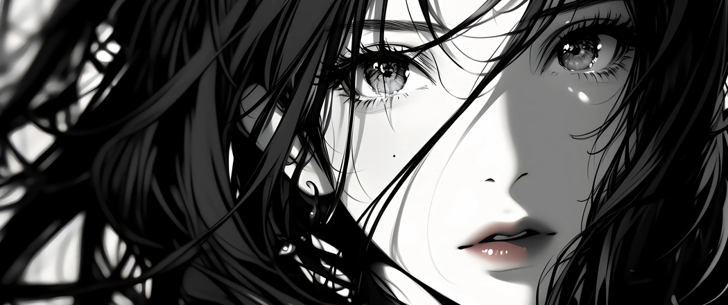 暗黑风黑白系女孩4K动漫壁纸，3440x1440带鱼屏高清下载
