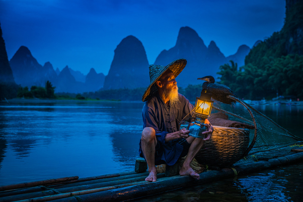 夜色山水渔夫高清PNG透明背景摄影素材下载