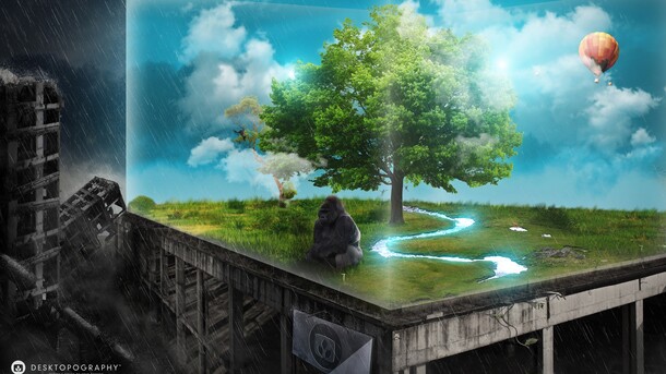 蓝色天空彩球绿道发光高清PNG透明背景卡通手绘设计素材下载