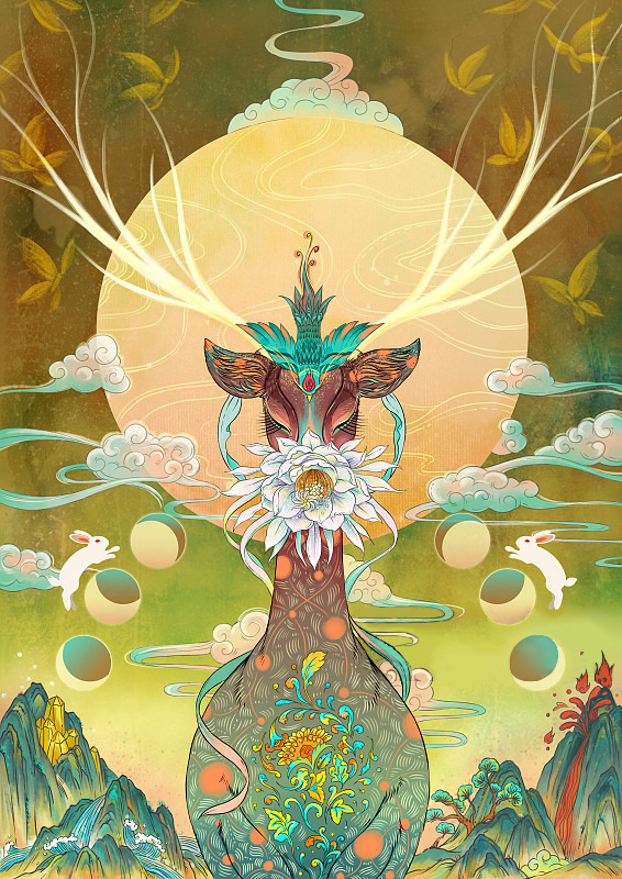 中秋手绘圆月高清PNG透明背景抽象梦幻设计素材下载