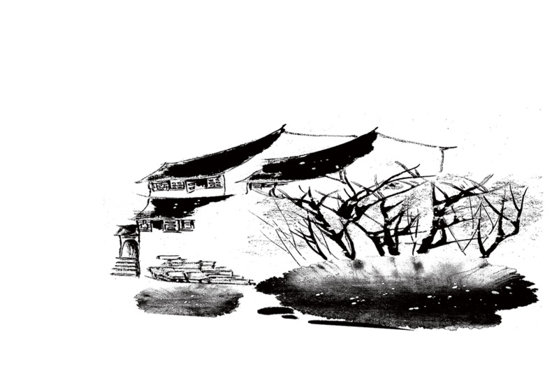 高清淡雅风水墨房子PNG透明图片，墨迹笔触装饰元素设计素材下载
