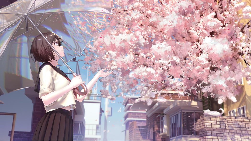 樱花女生撑伞4K动漫高清壁纸 3840x2160 下载