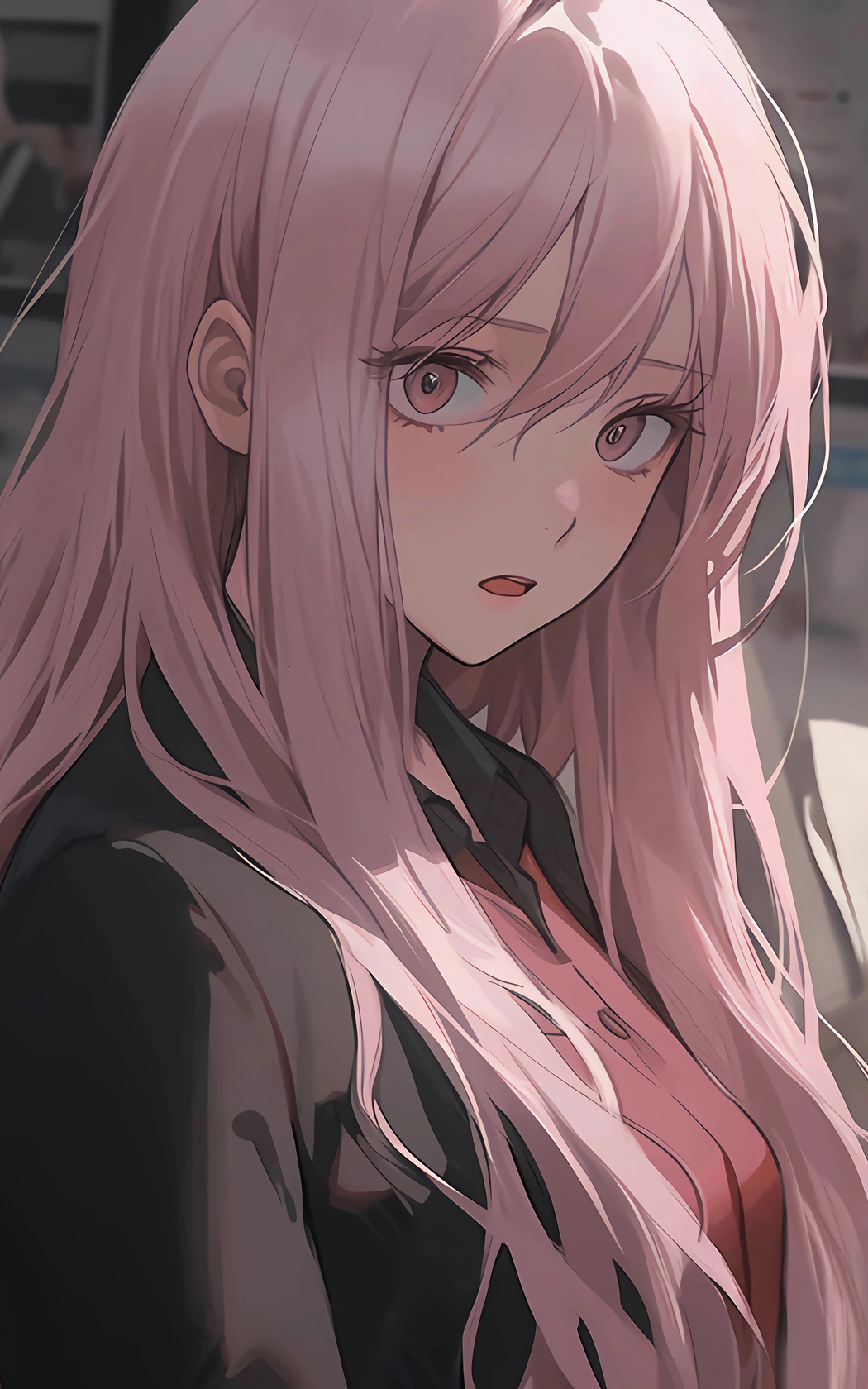 粉色长发动漫美女4K高清全屏手机壁纸 2400x3840 下载