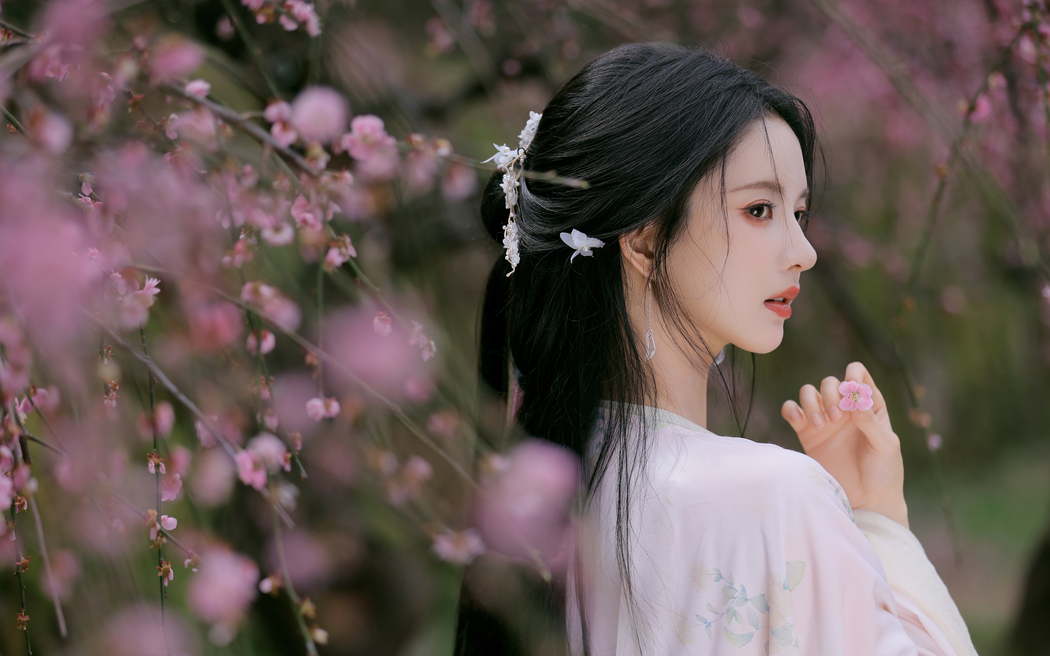 樱花古风美女刘些宁 4K超高清3840x2400壁纸下载