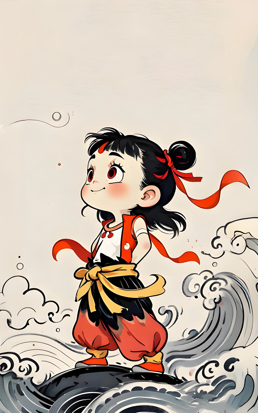 小哪吒海浪主题4K超清全屏手机壁纸，2400x3840高清下载