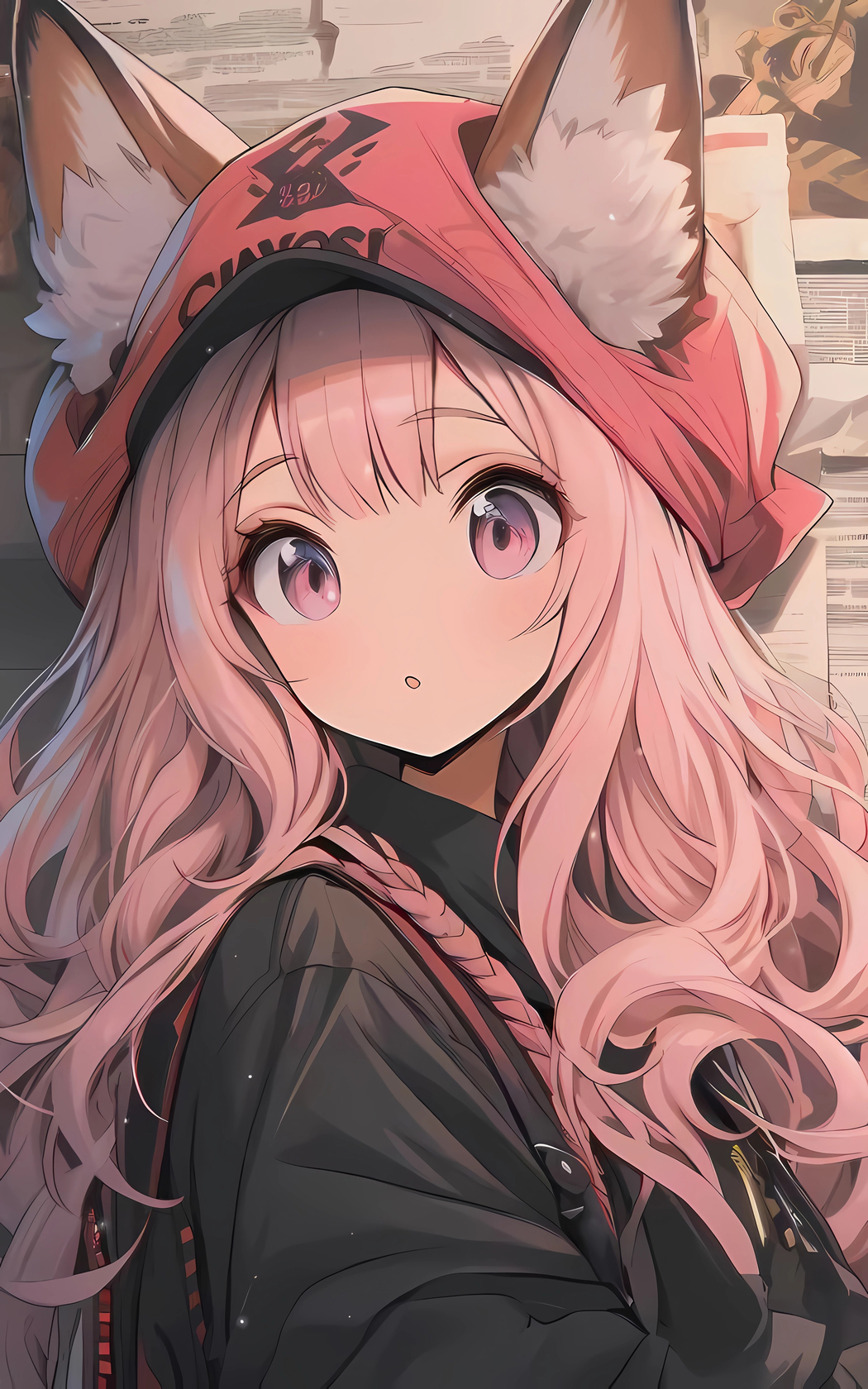4K全屏手机壁纸，可爱小女孩兽耳报纸墙，2400x3840高清下载